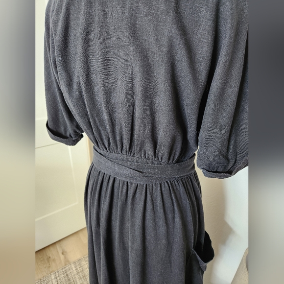 URBAN OUTFITTERS LINEN BLEND WRAP DRESS WITH DEEP POCKETS - Picture 8 of 12